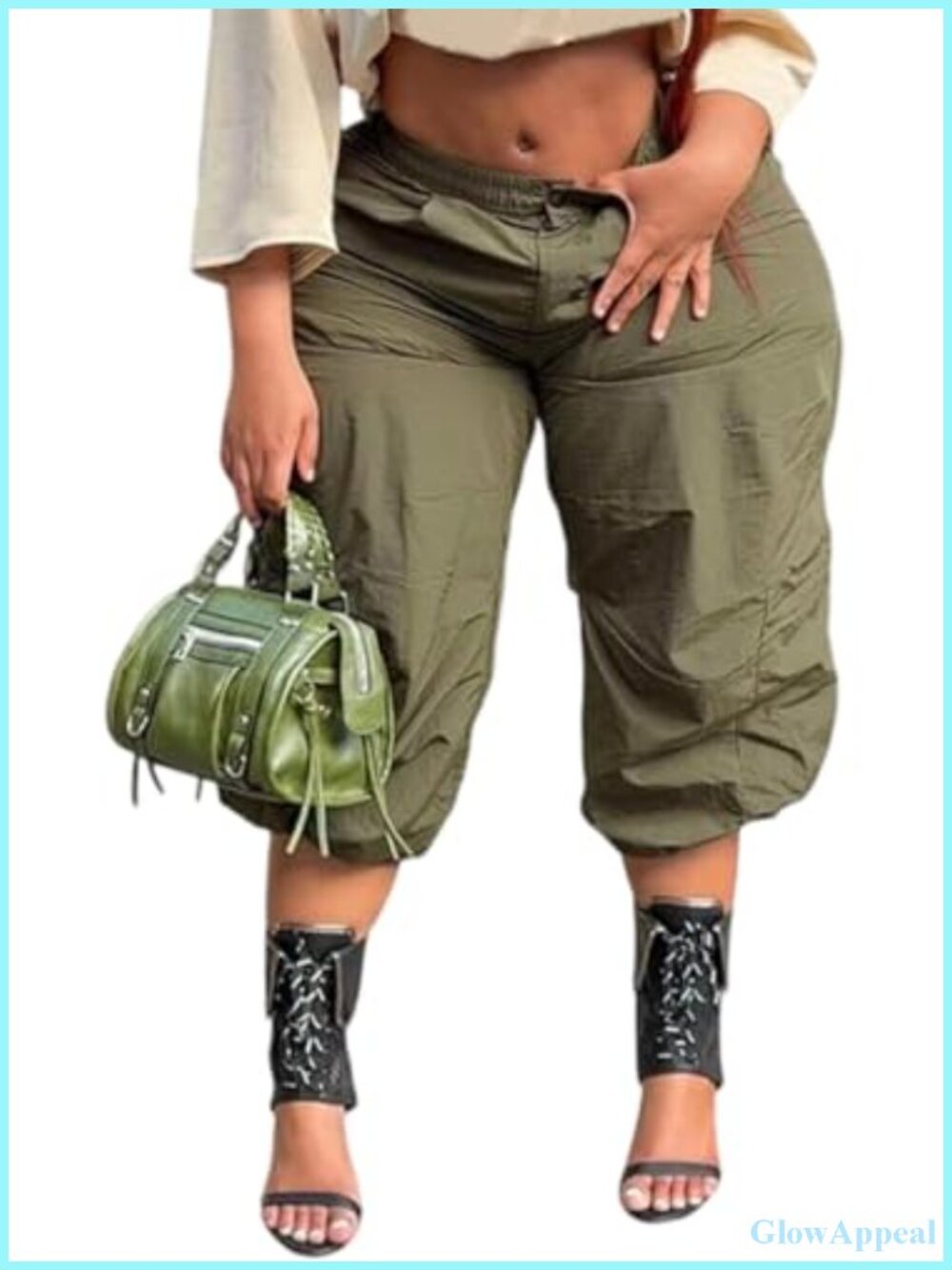 Womens Cargo Capri Pants Wide Leg Cropped Culottes Streetwear
